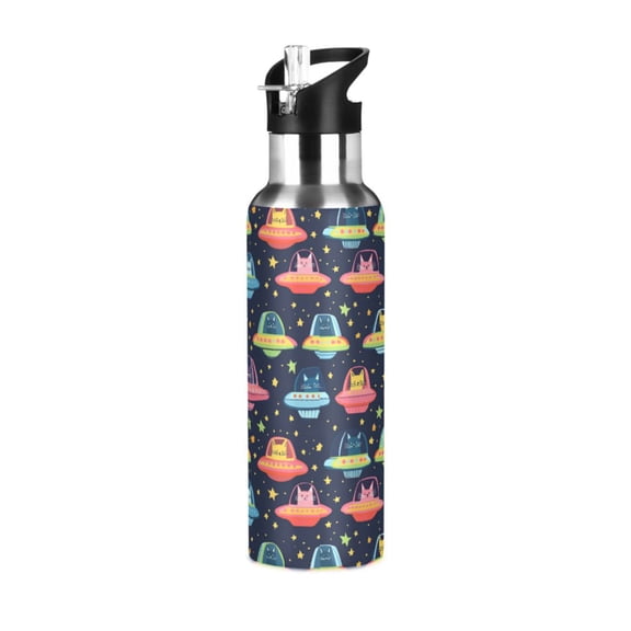 Yayeee 20oz Insulated Water Bottle Double Wall Stainless Steel with Flip Straw Lid, Cartoon Space Cat