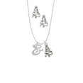 thumbnail image 2 of Delight Jewelry Silvertone Small Gelato Script Initial - & - Silver tone Zig Zag Christmas Tree Charm Necklace and Stud Earrings, 2 of 4