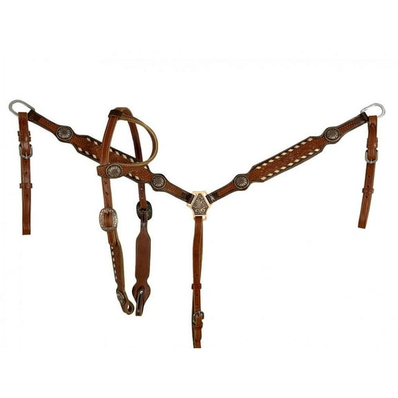 Showman Tooled Headstall & Breast Collar Set w/ Buckstitch Trim