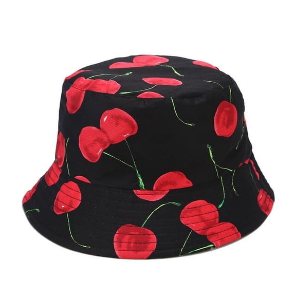 COCOpeaunt Popular Female Panama Cherry Double-Sided Bucket Hat Women Girls Foldable Outdoor Chapeau Sun Prevent Hats Cotton Fisherman Cap