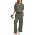 thumbnail image 2 of Two Piece Sets for Women Summer Outfits Wide Leg Crop Pants Lounge Sets Beach Vacation Clothes Green XL, 2 of 9