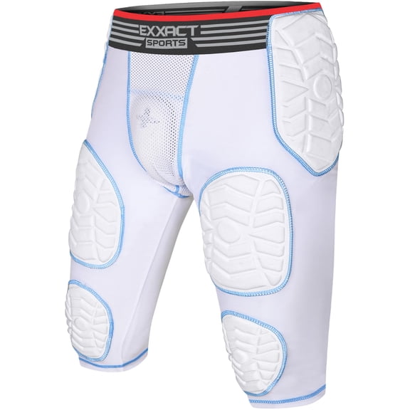 Exxact Sports Combat 7-Pad Adult Football Girdle for Men with Cup Pocket, Padded Compression Shorts with Integrated Pads, Men's Girdle Football (AS, White)