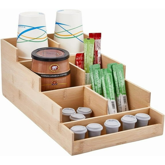 Coffee Station Organizer Bamboo Coffee Pod Holder Condiment Organizer Tea Bar Accessory Caddy Office Bar Holder Accessories