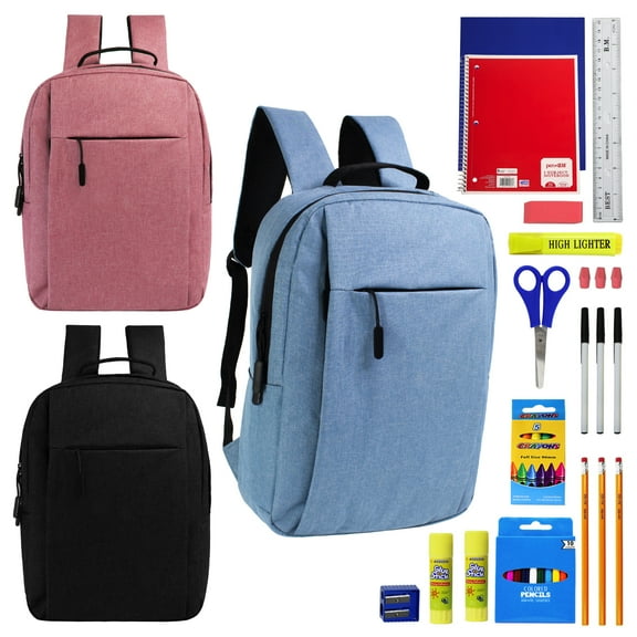 17" Premium Backpacks in Bulk for Elementary, Middle, and High School Students & 34 School Supplies