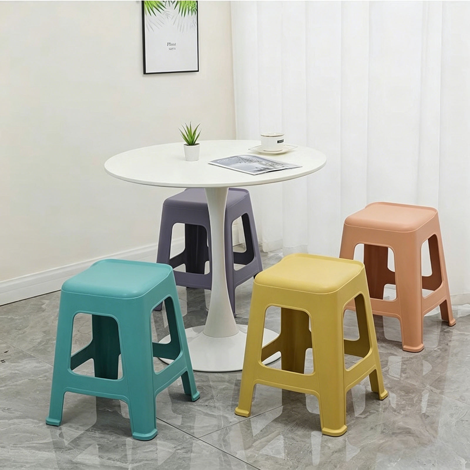 PORKISS 10 Pack Stackable Stools, 18.5 Inch Plastic Classroom Stools, Colorful Nesting Backless Stools for Flexible Seating, School, Home, Office, No Assembly, 350 lbs