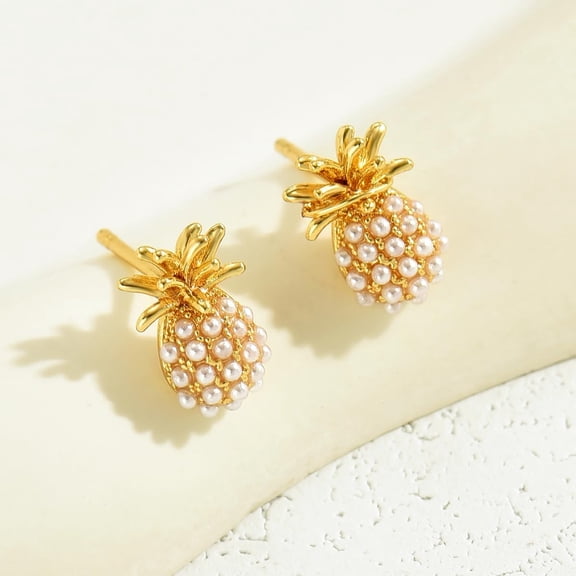Ladies Cute stud earrings Small fruit earrings Pineapple earrings Cute birthday jewelry gift Gold
