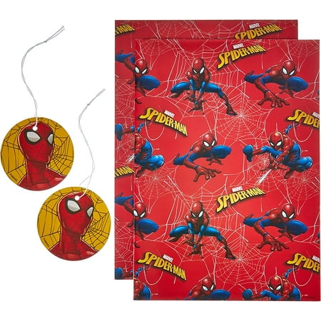 Birthday Gift Wrapping Paper Boys - Wrapping Paper Sheets for Kids, Wrapping Paper Birthday, Spiderman Wrapping Paper; for Boys Gift, Spiderman Gifts - 2 Sheets & 2 Tags