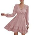 thumbnail image 2 of RYKJLWY Summer Dresses for Women Womens Summer Short Sleeve V Neck Mini Dress Chiffon Dot Flowy Short Dress Casual Dresses for Women Women Beach Sun Dress Sundresses for Women(Pink,L), 2 of 9