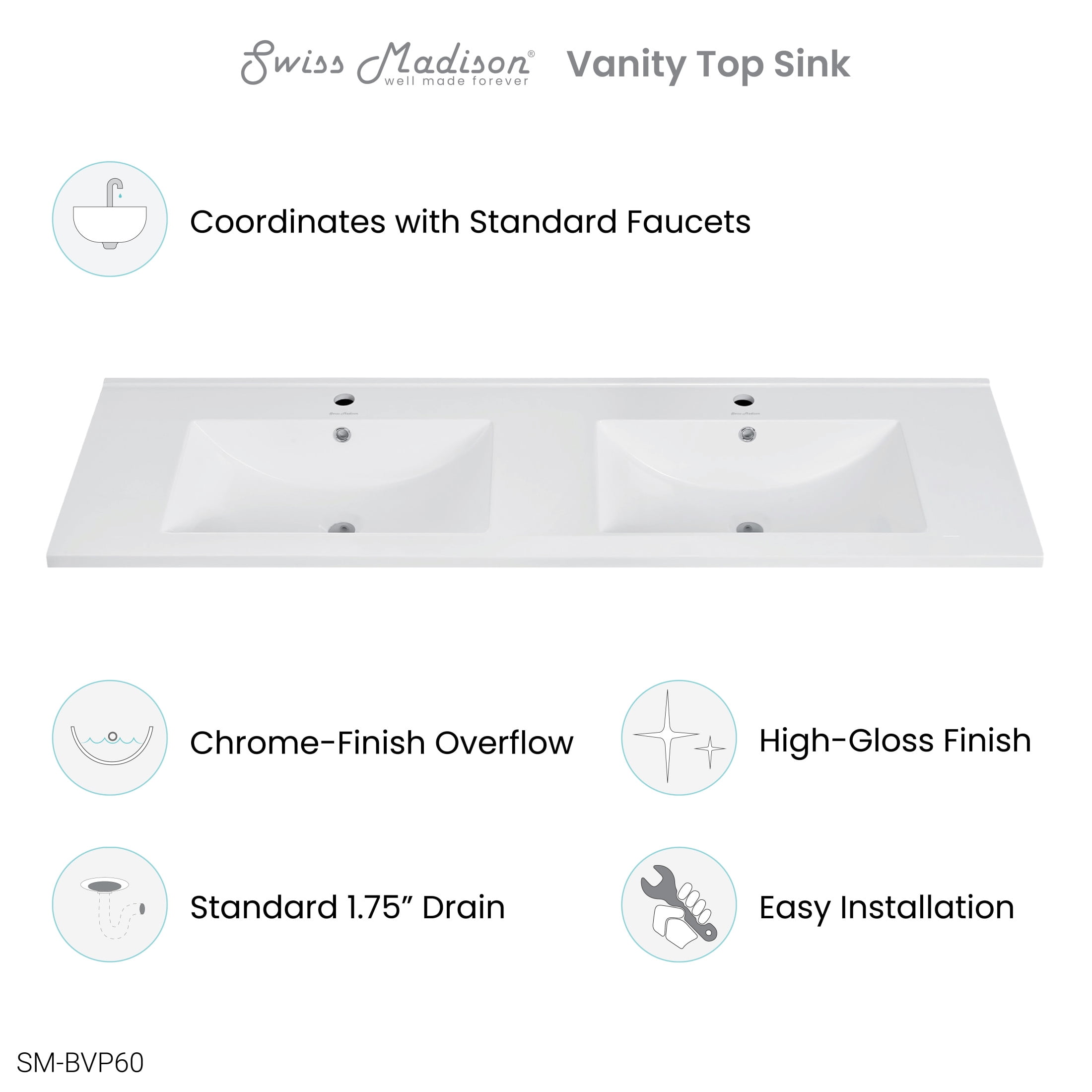 60" Vanity Top Bathroom Sink