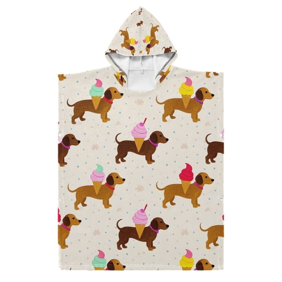 Kid Hooded Beach Towel Bath Poncho Towels Soft Absorbent Quick Dry for Boy Girl Dachshund with Ice Cream S