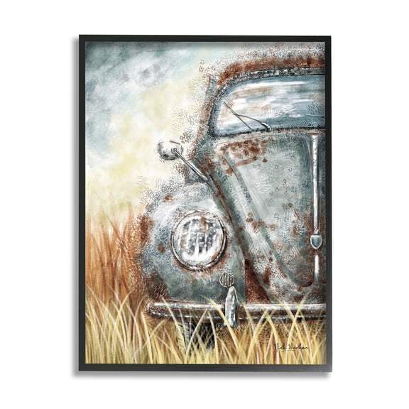 Stupell Industries Vintage Car Country Field Transportation Painting Black Framed Art Print Wall Art, 11 x 14