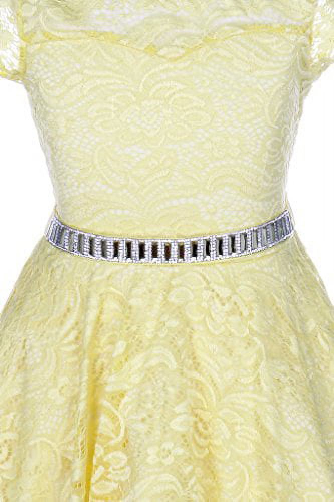 Big Girls' Illusion Lace Top Stone Belt Easter Flower Girl Dress Yellow 8 (J19KS88) - image 2 of 4