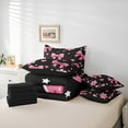 thumbnail image 5 of Feelyou Kawaii Ribbon Bow Bedding Comforter Set 7pcs for Girl, Fairy Tale Princess King Bedding Sets, Cartoon Bow Black Pink Reversible Bed Sheets, Ultra Soft Bedroom Decor, 5 of 7