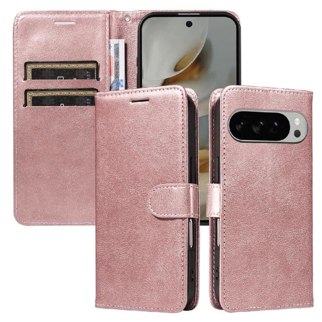 Wallet Case for Google Pixel 10 Pro XL 5G Flip Cover with Card Slots, Magnetic Stand & Strap Pink