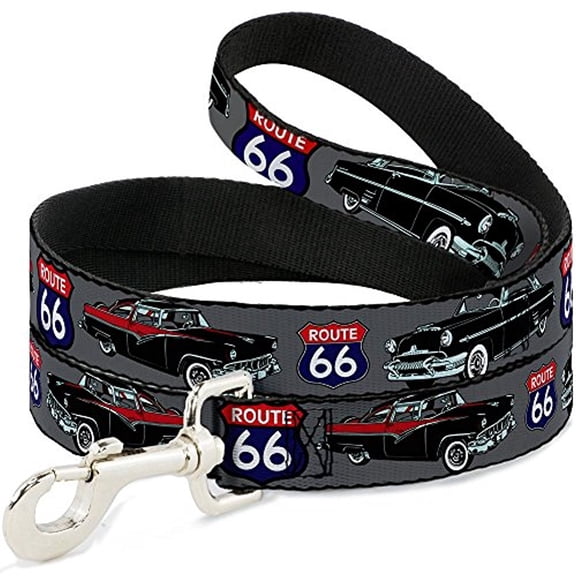 Buckle-Down Pet Leash - Route 66 Classics Gray - 4 Feet Long - 1 2" Wide