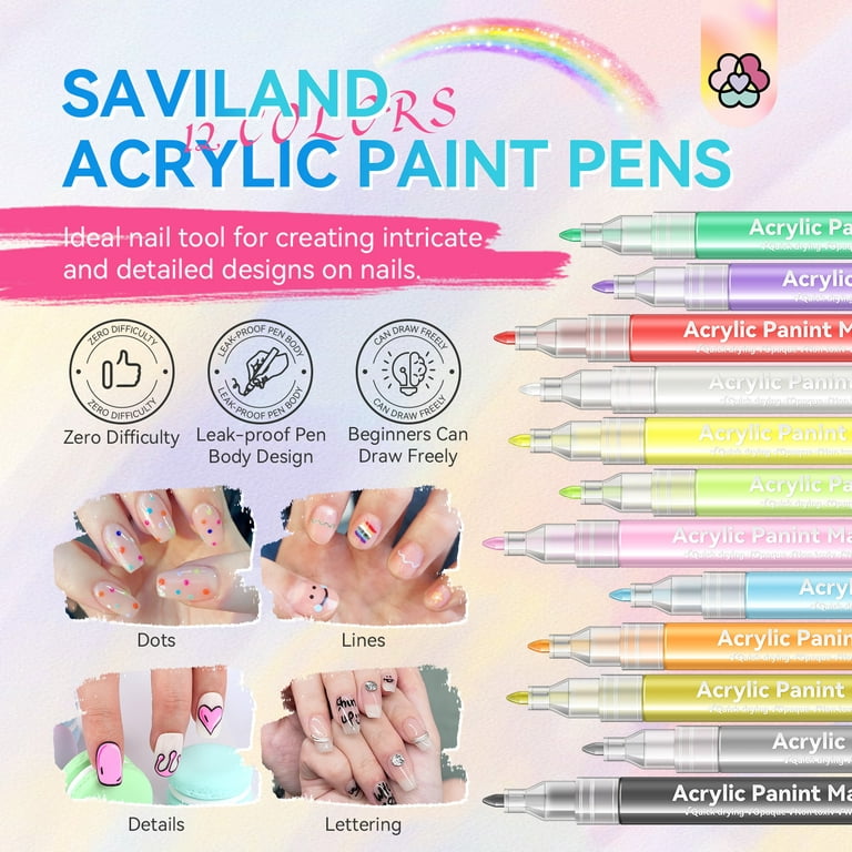 12pcs 3D Nail Art Pens Set, Colorful Nail Art Drawing Pen Nail Art Pens  Nail Drawing Pen Nail Art Tool for Nail Art DIY Decoration (12 Colors)