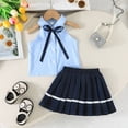 thumbnail image 2 of 0-5Y Children Clothing Girls Outfits Sets Fashion Lace Up Halter Stripes Top and Navy Skirts 2pcs Kids Sets For Girls, 2 of 8