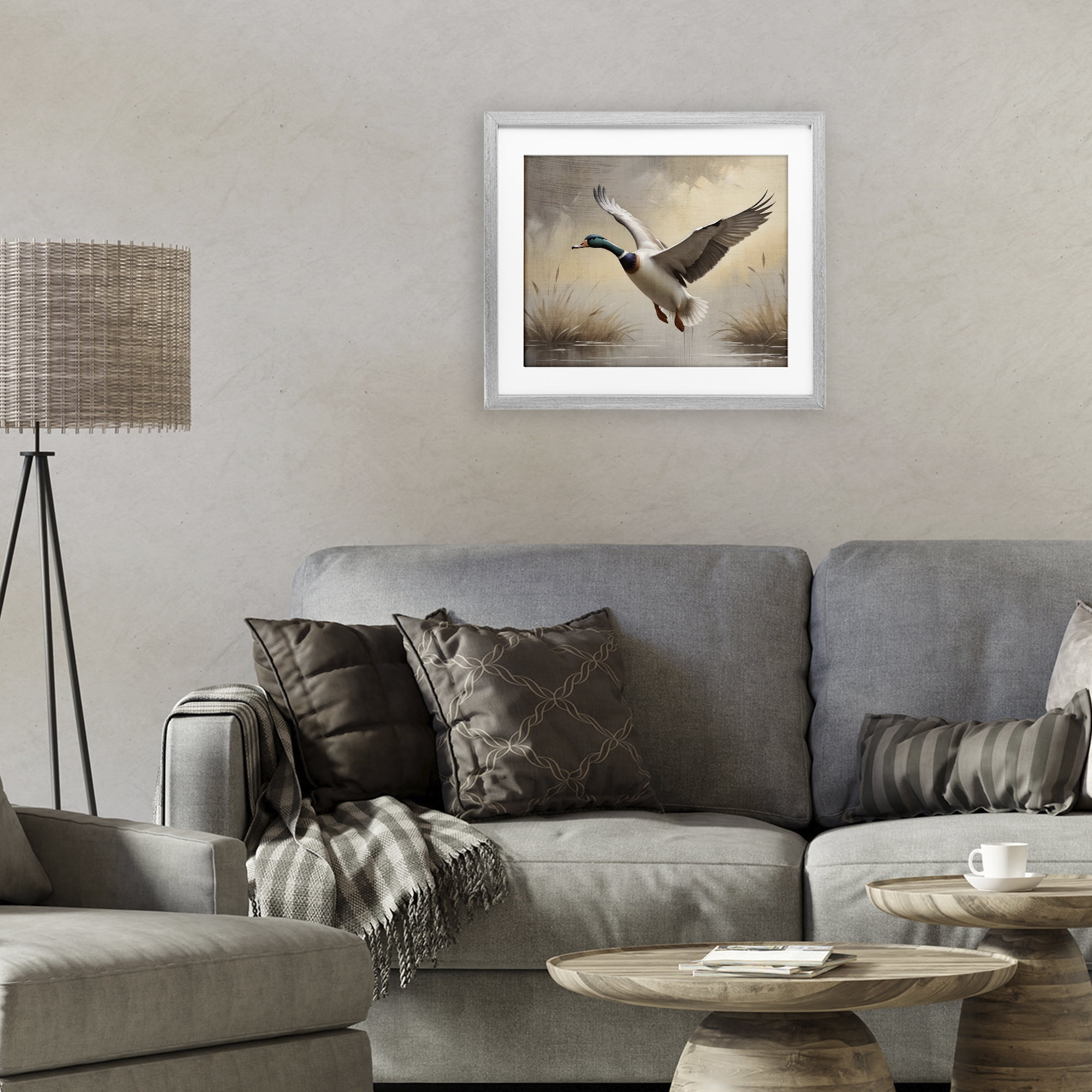 Stupell Industries Gliding Mallard over Wetlands Gray Framed Print Under Glass, design by Susan Arnot