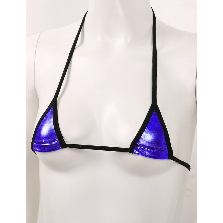 IEFIEL Womens Halter Micro Thong Bikini Mini Tie Side Extreme Swimwear Bra  Top with G-String A Black One Size