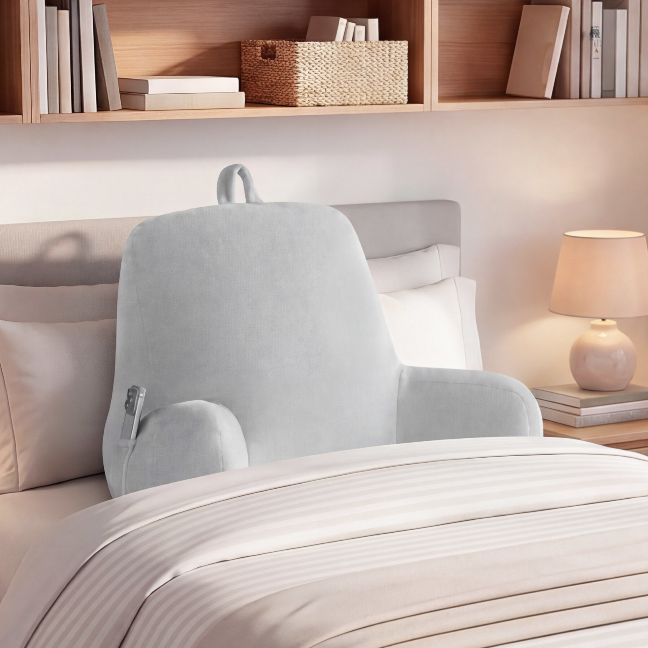 The Sheet Lab Plush Backrest Pillow, Gray, 29" x 24.5" x 10.5"