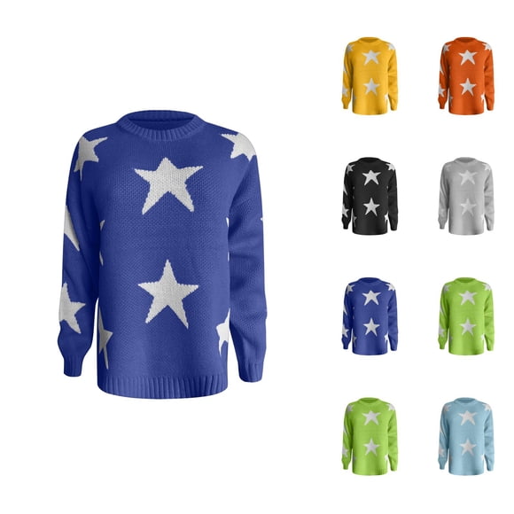 Sweaters for Women 2025 Long Sleeve Crewneck Y2K Cute Star Aesthetics Knitted Pullover Sweater
