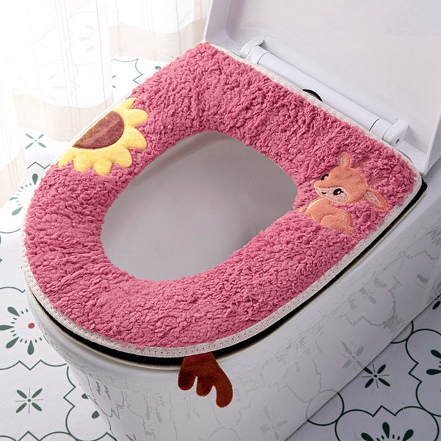 Fiudx Funda de Inodoro con Cremallera, Tela de Poliéster Suave, Diseño Bordado En Rojo, Fácil de Instalar, Cómoda E Higiénica, Esencial para El Baño, Lavable, Tamaño 43,5 X 37,5 Cm.