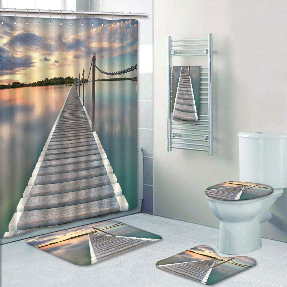 PRTAU Ocean Pontoon Jetty Pier Deck Across The Water at Dramatic Sunset