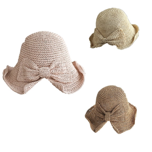 HuangHuanChen Beach Straw Hats for Women with Bow in Back Ponytail Hat Foldable Summer Wide Brim Packable Sun Hat Womens Travel Straw Fedora Hat Sun Hat Foldable Hat Light Pink A