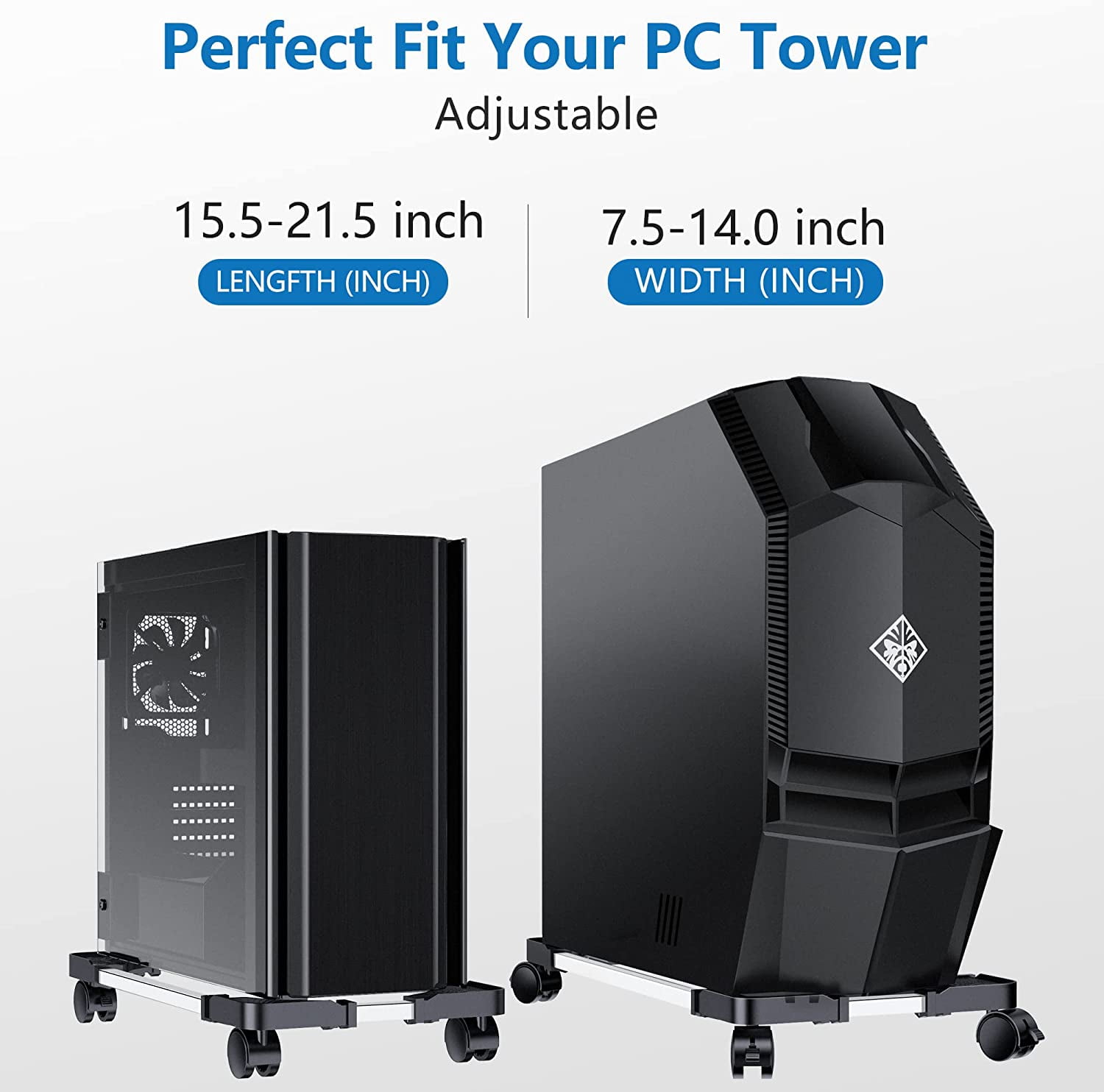 Computer Tower Stand - Adjustable PC Stand for Most Desktop Towers - Elevate and Organize Your Desktop - Mobile CPU PC Holder Cart Riser Printer