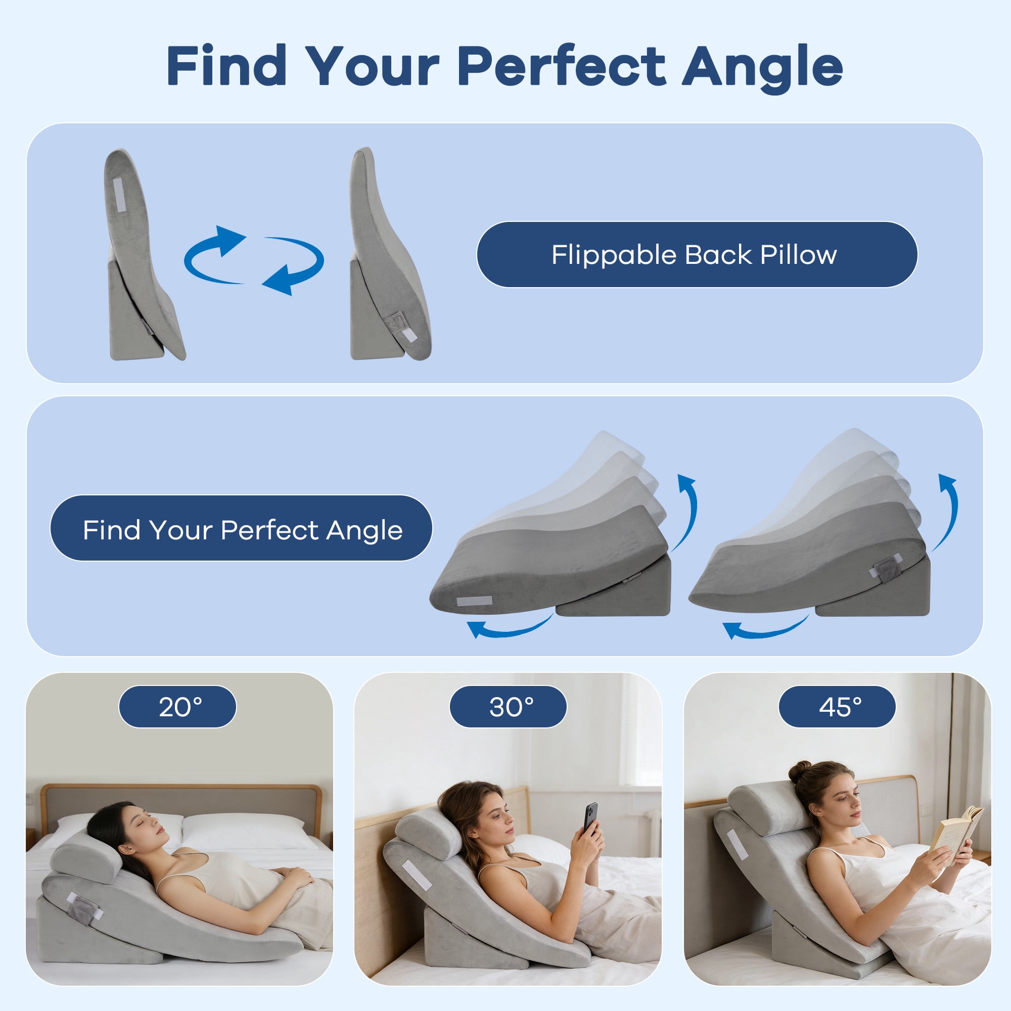 KAIPARA 4Pcs Bed Wedge Pillow Set for Sleep Apnea, Memory Foam Wedge Pillow for After Surgery, Elevation Pillow for Leg and Back Pain Relief & Acid Reflux