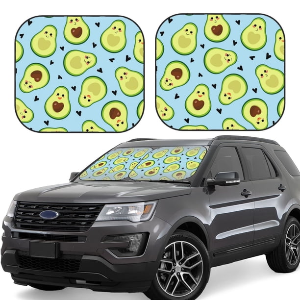 Fotbe Avocado and Hearts Juego de 2 Piezas de Parasoles para Parabrisas | Bloqueador Solar para Auto | Accesorios Plegables para Protección Solar Interior-Medium