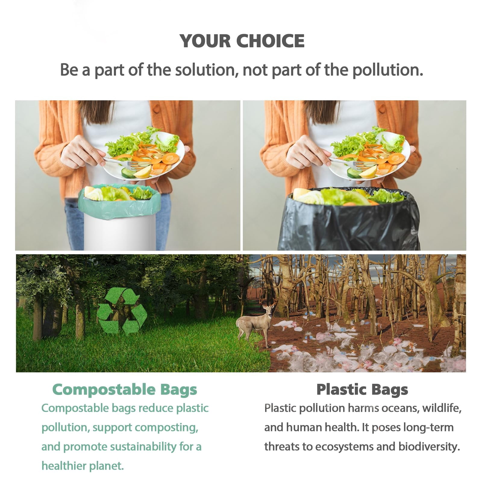 1.2 gallon small trash bags garbage bags, mini compostable strong bathroom wastebasket can liners trash bags for home office kitchen fit 5 liter 5l,1 gal,green