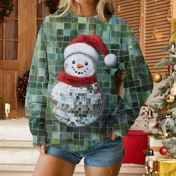 Gyedtr Christmas Sweatshirts For Women Hoodies For Women Women's Christmas Printed Loose Round Neck Sweatshirt Tops Blouses Womens Sweaters