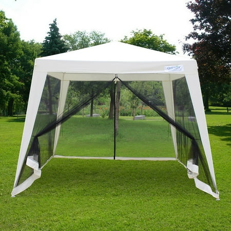 Quictent Outdoor Canopy Gazebo Party Wedding tent Screen House Sun Shade Shelter with Fully Enclosed Mesh Side Wall (10'x10'/7.9'x7.9', Beige)