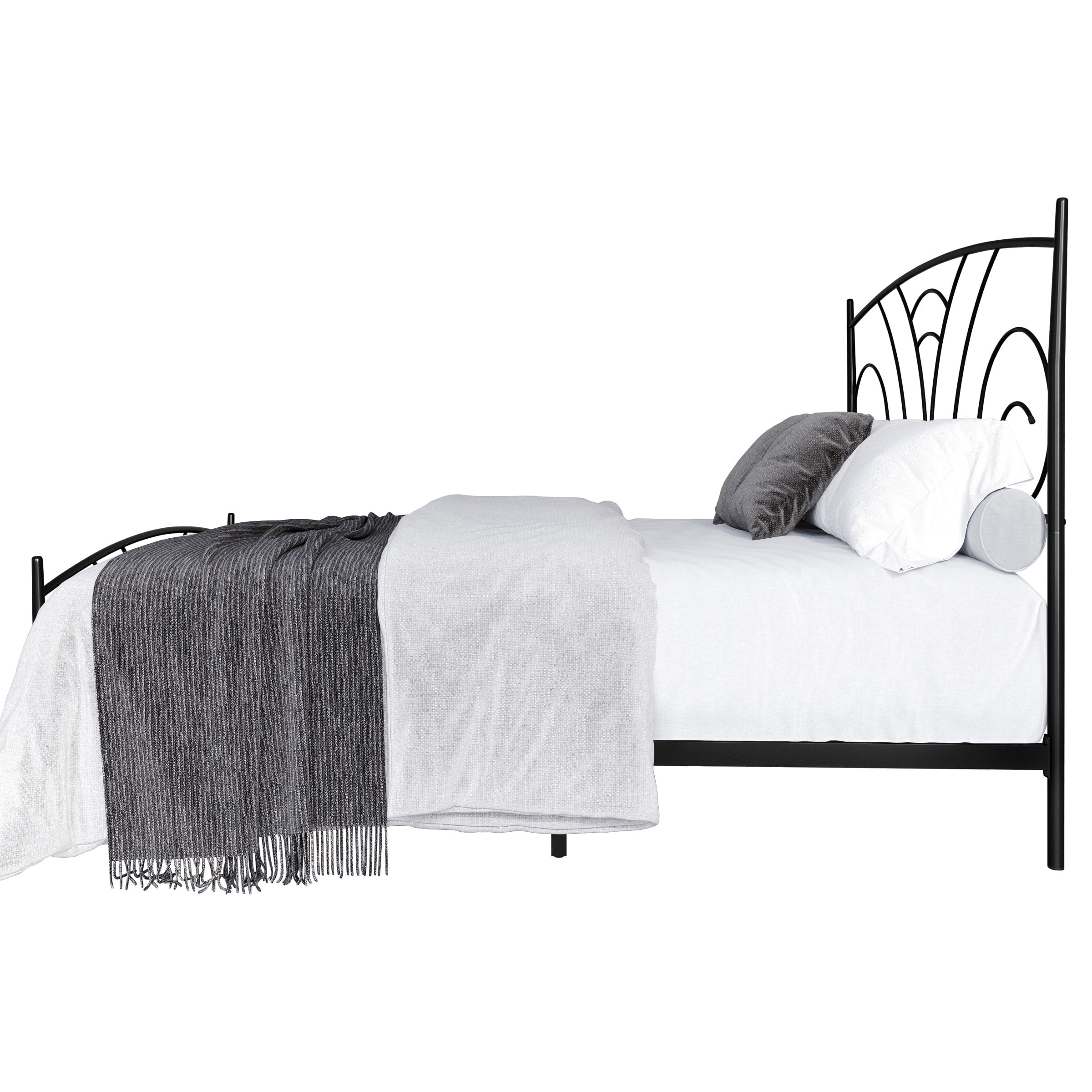 Home Design Essex King Metal Bed Frame with Wavy Strip Design & Sturdy Metal Construction, Black, Easy Assembly