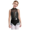 thumbnail image 1 of Yeahdor Justaucorps de Danse Latine Scintillant pour Filles avec Jupe à Franges Sans Manches à Sequins Robe de Danse Cha Samba Noire 8, 1 of 5