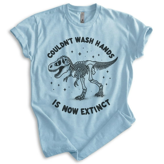 T-rex Extinct Dinosaur T-shirt, Unisex Women's Men's Funny Tyranosaurus Rex Jurassic Skeleton Gift, Heather Light Blue, Medium