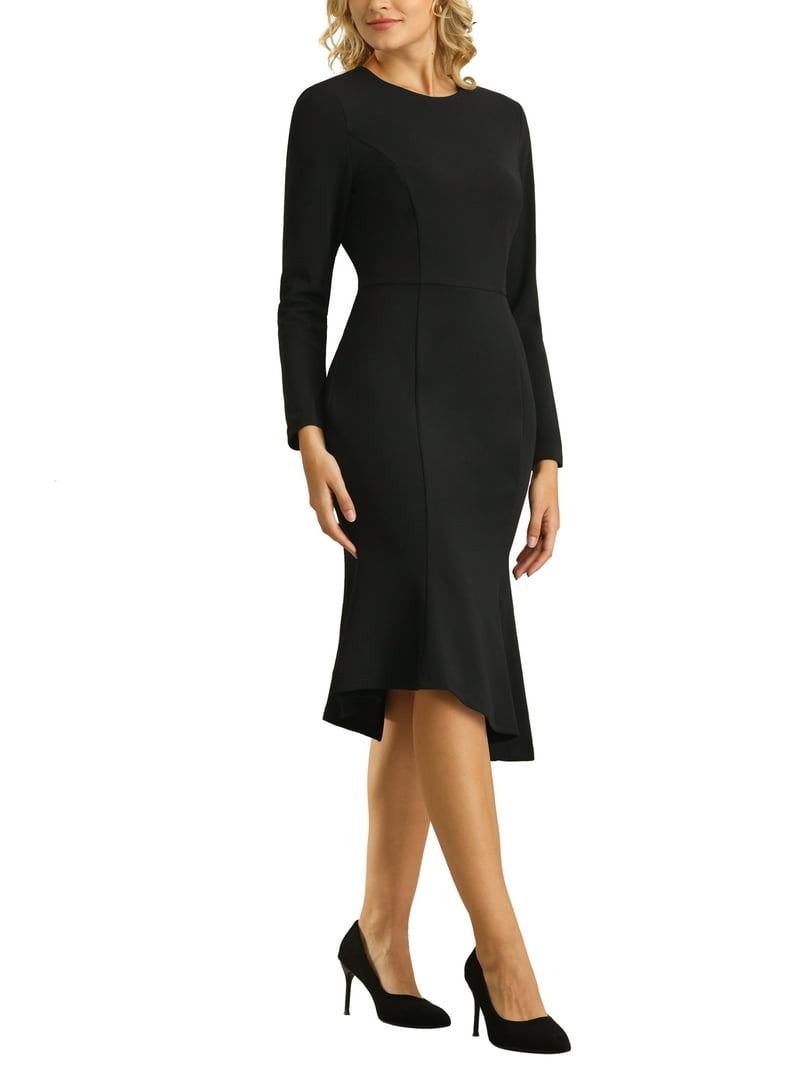 long sleeve black fishtail dress LONG SLEEVE V NECK SHIRRED FRONT FISHTAIL GOWN  Black  Norma Kamali