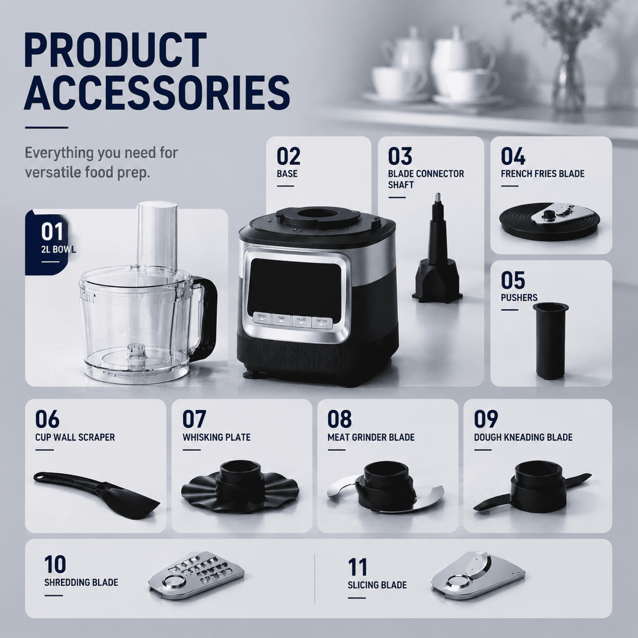 Hicloud Food Processor 12 Cup, Capable of Shredding/Cutting Strips/Slicing/Kneading Dough/Beating Eggs/Mixing, For Mincing Meat or Vegetables, 3-Speed Settings + Pulse