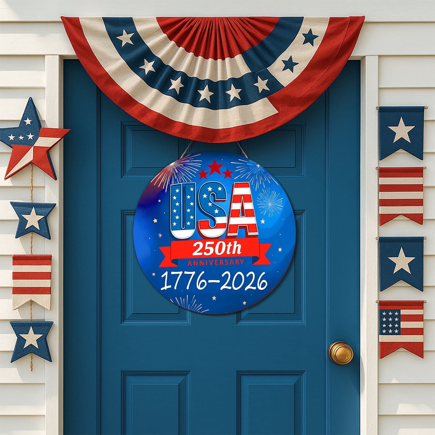 YIBAGA USA Anniversary 250th Door Wreath Hanging Door Sign, 250
