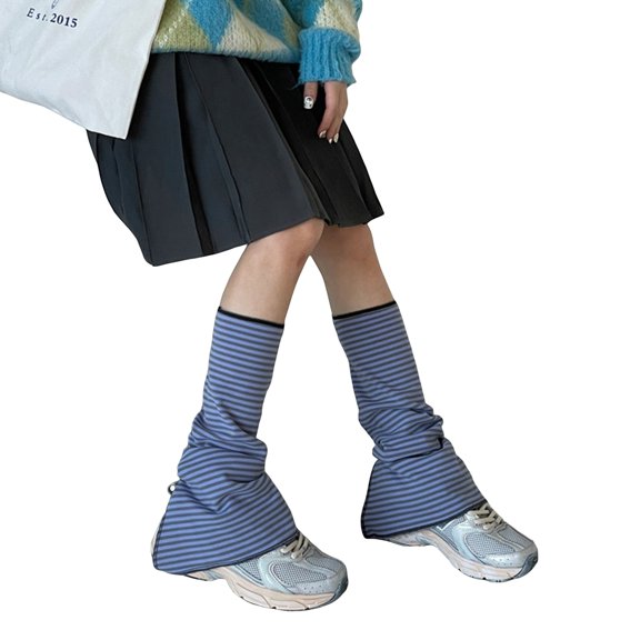 New Women's Stripes Leg Warmers Cute Knee High Socks Boot Cuffs Flared Leg Warmers with Split Hem