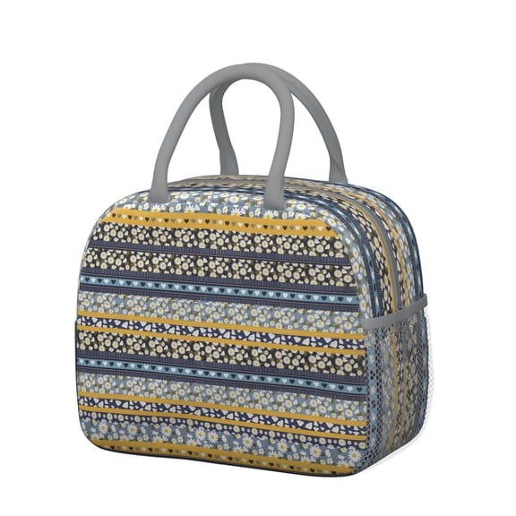 Lunch Bag Lunch Box for Women Reusable Insulated Lunch Cooler Bags,Large Capacity for Work Travel Picnic,Water-Resistant Colorful Floral Lunch Tote Bag Gifts for Woman Mom Grey