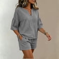 thumbnail image 5 of ATOYSOY Womens 2 Piece Linen Short Set V Neck Ruffle Sleeve Top And Shorts Casual Summer Outfit Set For Beach Vacation And Everyday Wear, 5 of 7