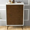 thumbnail image 2 of Pemberly Row Mid-Century Rectangular Wood 5-Drawer Dresser in White, 2 of 7