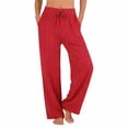 thumbnail image 2 of Womens Sweatpants Linen High Waist Elastic Summer Beach Casual Wide Leg Sweatpants Women Red M, 2 of 4