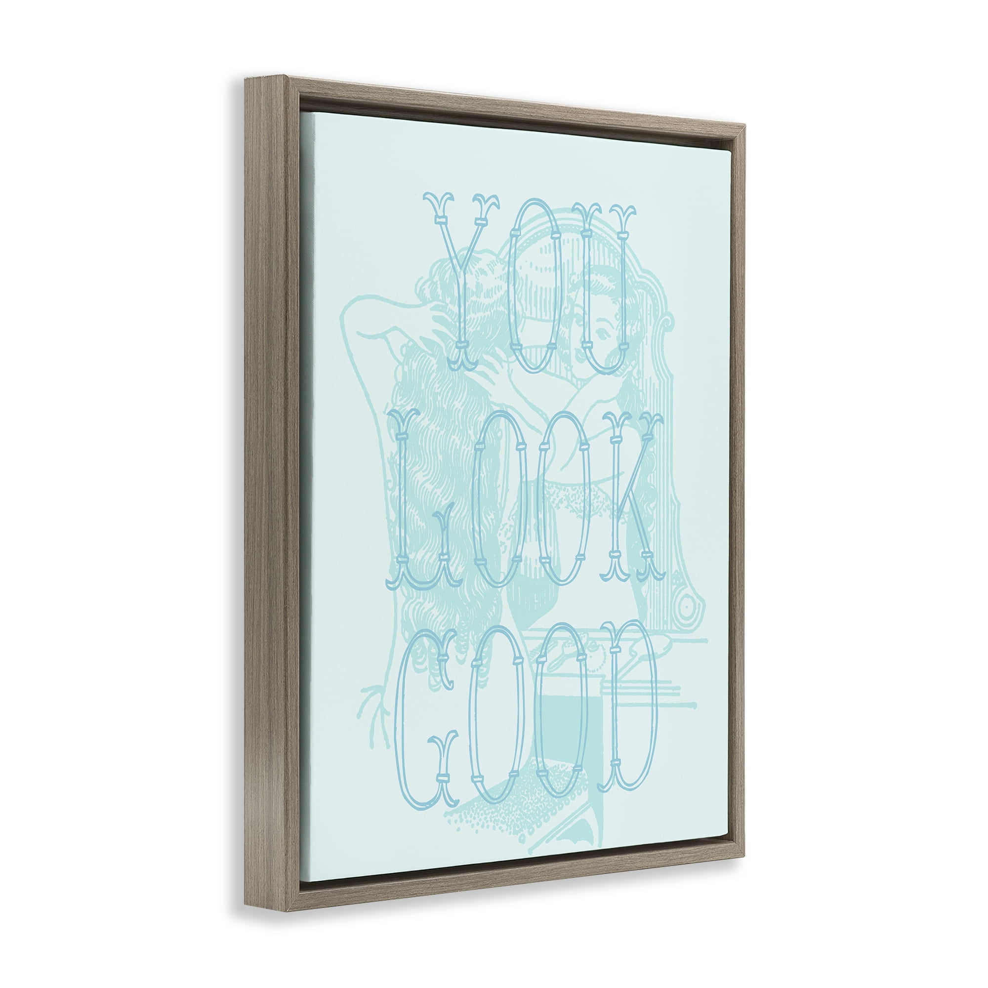 Stupell Industries You Look Good Girl in Mirror People Painting Brown Floater Framed Canvas Art Print Wall Art, 25 x 31