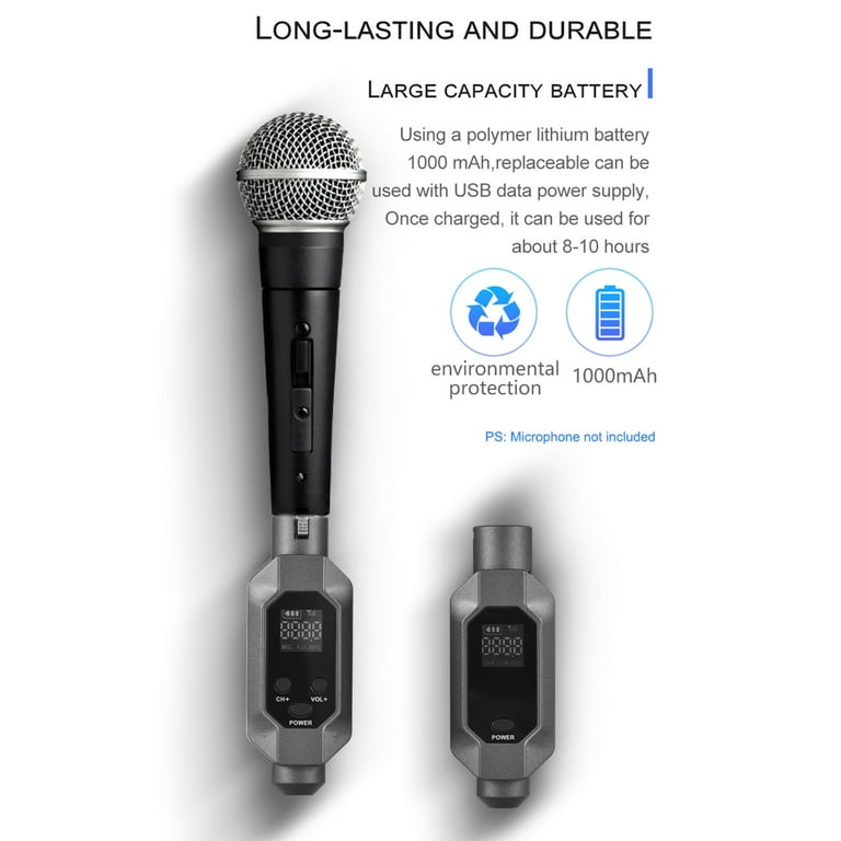 UHF Wireless Mic System - XLR Transmitter & Receiver Kit With 30 Channels, 50m Range For Mixers & Instruments