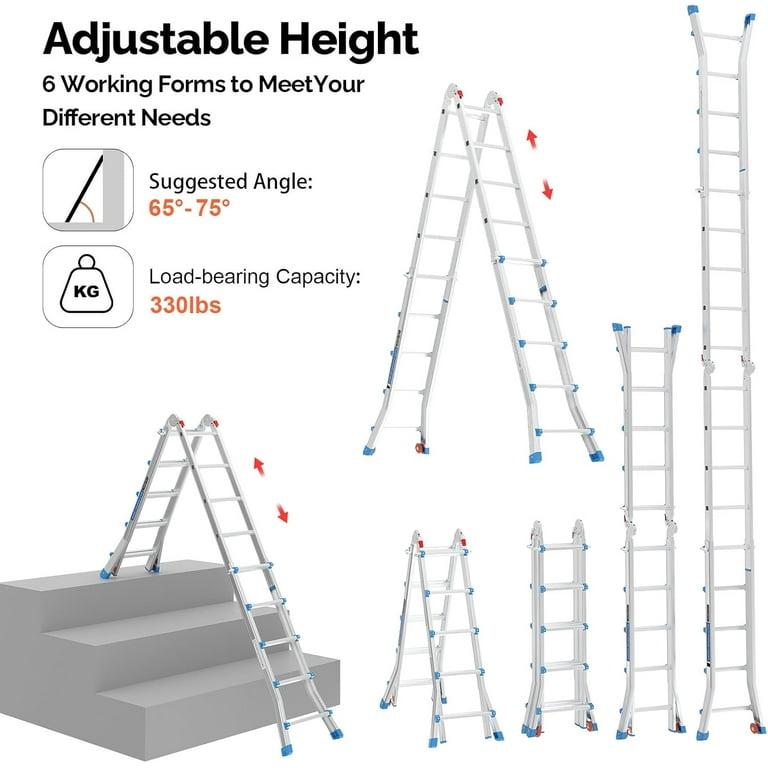 8.5 FT Telescoping Ladder - Aluminum Extension Ladder With One-Button Retraction, 330 Lb Capacity