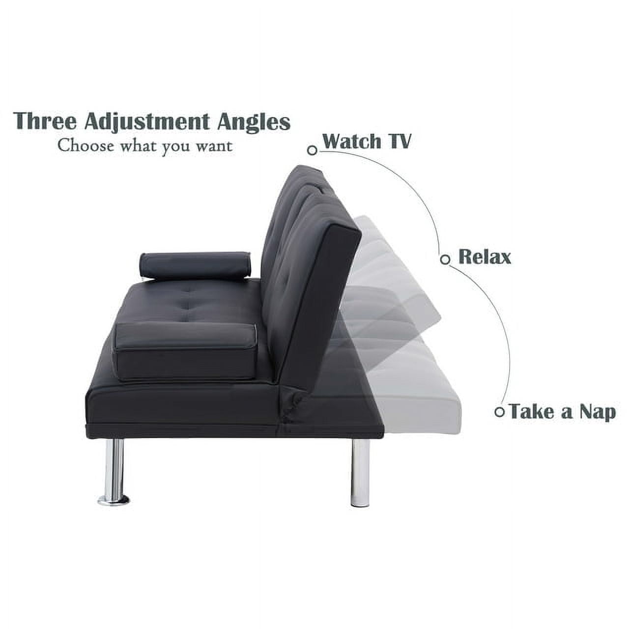 Futon Sofa Bed, Modern Faux Leather Sofa Couch with Convertible Backrest,Sleeper Sofa Couch Filled with Memory Foam for Living Room,Apartment,Bedroom