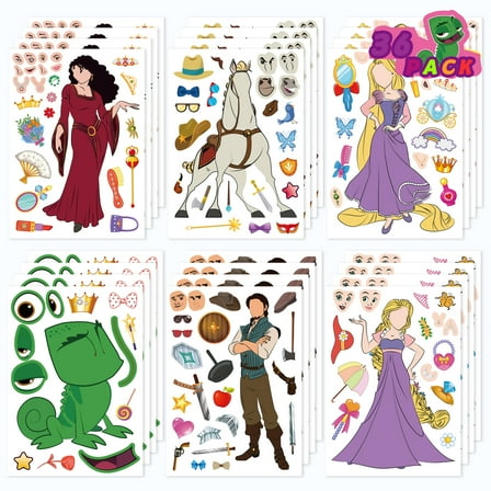 36 Sheets Princess Make a Face Sticker Sheets for Kids, Fun Gifts for Kids Birthday Party Supplies, Todders Activities, Make Your Own Stickers for Kids Birthday Party Favor Supplies Craft